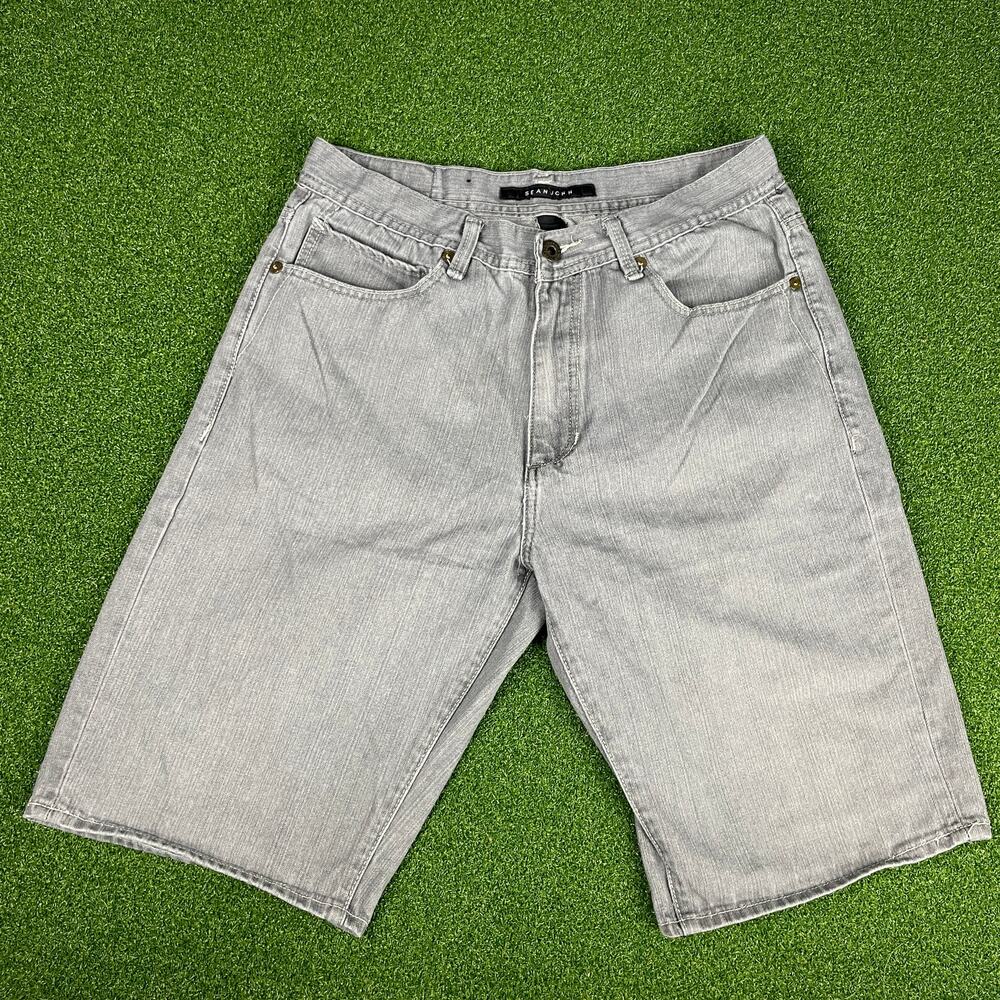 Vintage Sean John Gray Light Wash Denim Baggy Hip Hop Jean Shorts Sz 34